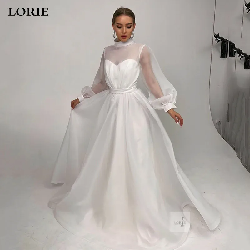 

LORIE Organza Long Puff Sleeve Wedding Dresses High Neck Bride Dress A Line Elegant Bride Wedding Gowns 2024