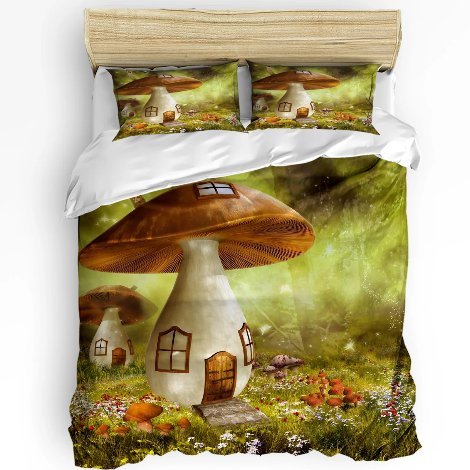 

Mushroom Cartoon Scary Meadow Forest Night Plant Bedding Set 3pcs Duvet Cover Pillowcase Quilt Cover Double Bed Set Home Textile