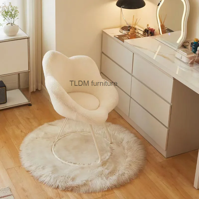 Makeup chair, comfortable lamb velvet back chair, pet chair suitable for girls' bedroom, ergonomic chair, Internet celebrity