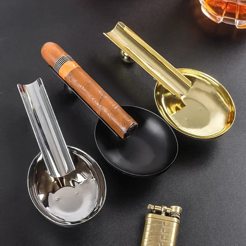 Spoon Style Stainless Steel Cigar Cigarette Ash Tray Single Tobacco Cigar Holder Home Office Tobacco Cigar Smoking Accessories