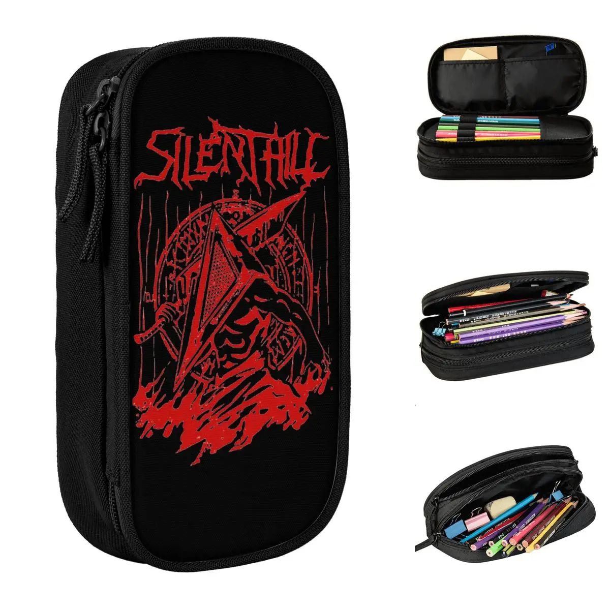 Silent Red Thing Silent Hill Heavy Metal Pencil Cases Pyramid Head Pencil Pouch Pen Holder for Big Capacity Bags Gift Stationery