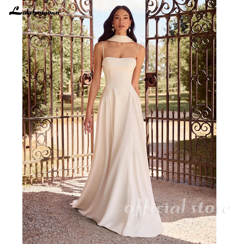 Lakshmigown Minimalistisches Plissee-Hochzeitskleid mit Korsett und Schal, ärmellos, mit Schleppe, Brautkleid, Vestidos, maßgeschneidert – Detail 5