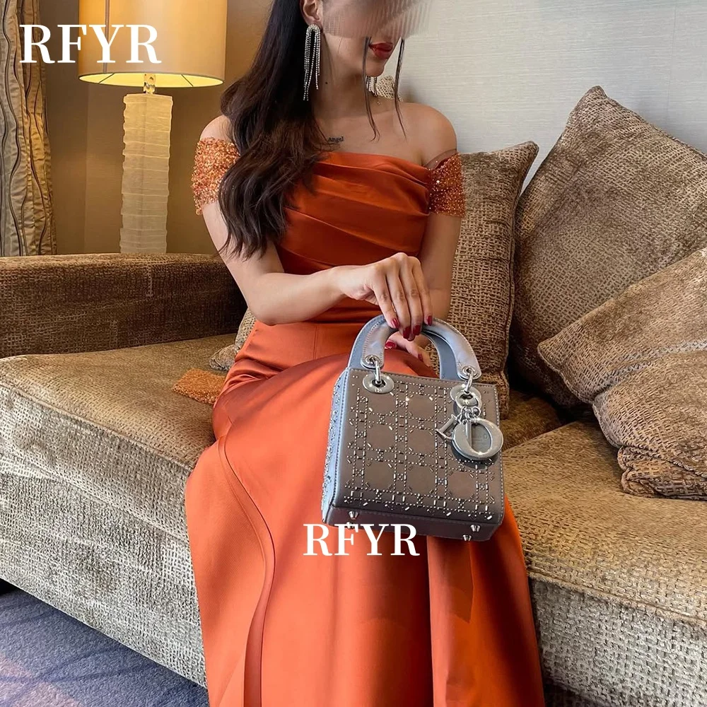 

RFYR A Line Prom Dress Off Shoulder Party Dress Shiny Evening Dress Formal Celebrity Dress for Women Customized