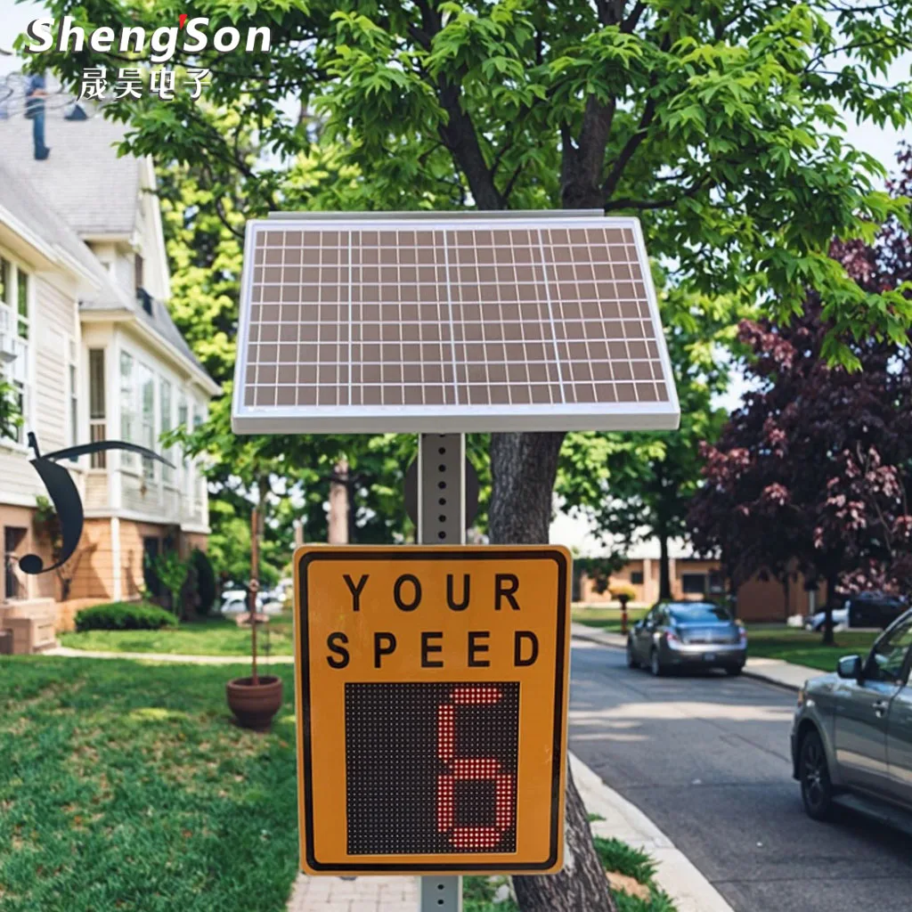 Solar LED Traffic Sign Board with Radar Detection LED Screen Displays Red When Overspeeding