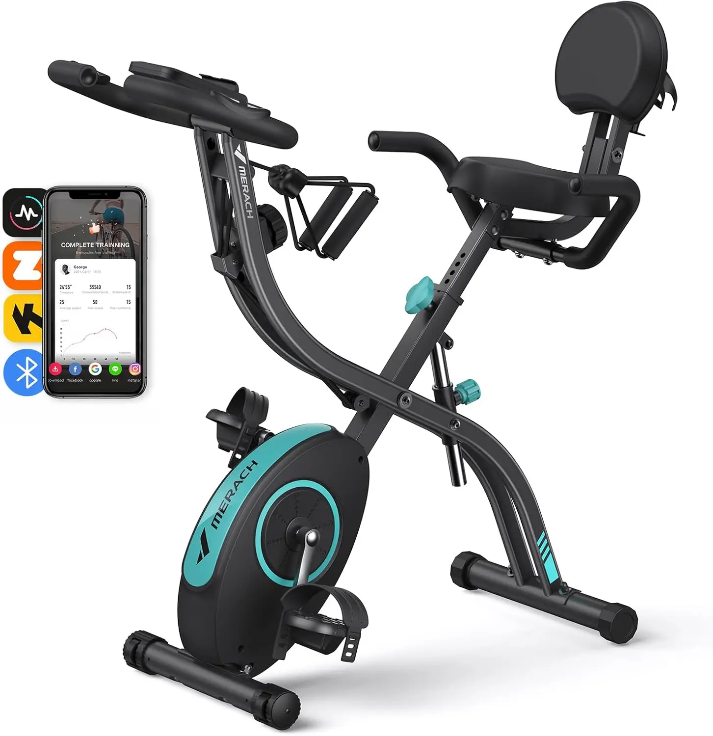 Folding Exercise Bike for Home - 4 in 1 Magnetic Stationary Bike with16-Level Resistance, Exclusive APP, 300LB Capacity and Larg