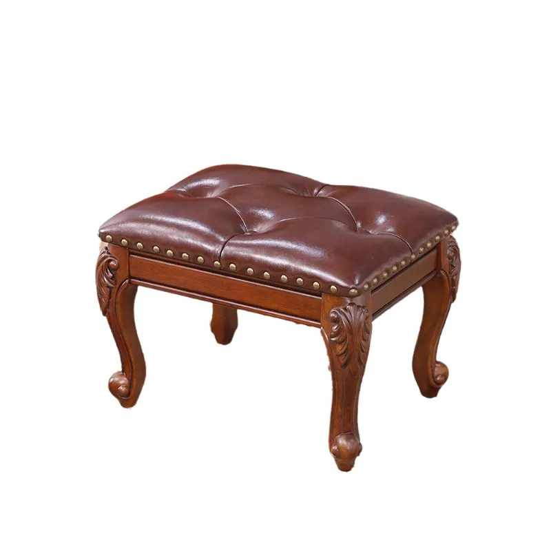 Solid Wood Square American Shoe Changing l Living Room European Household Low Fashion LeatherCreative Cute Leather Foot Bench