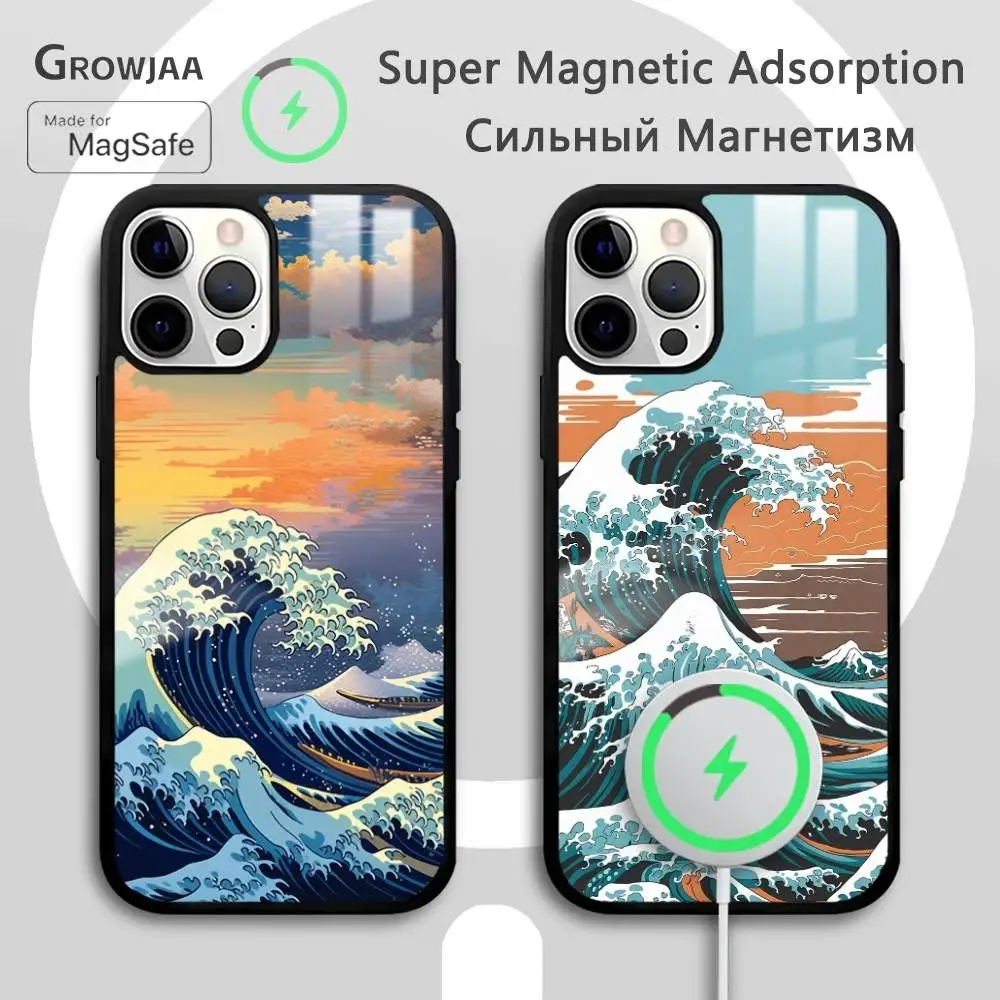

Japanese Great Wave phone case for iPhone 17 16 15 14 13 12 11 Pro Max Plus Mini Magsafe Magnetic Wireless Mirror Funda