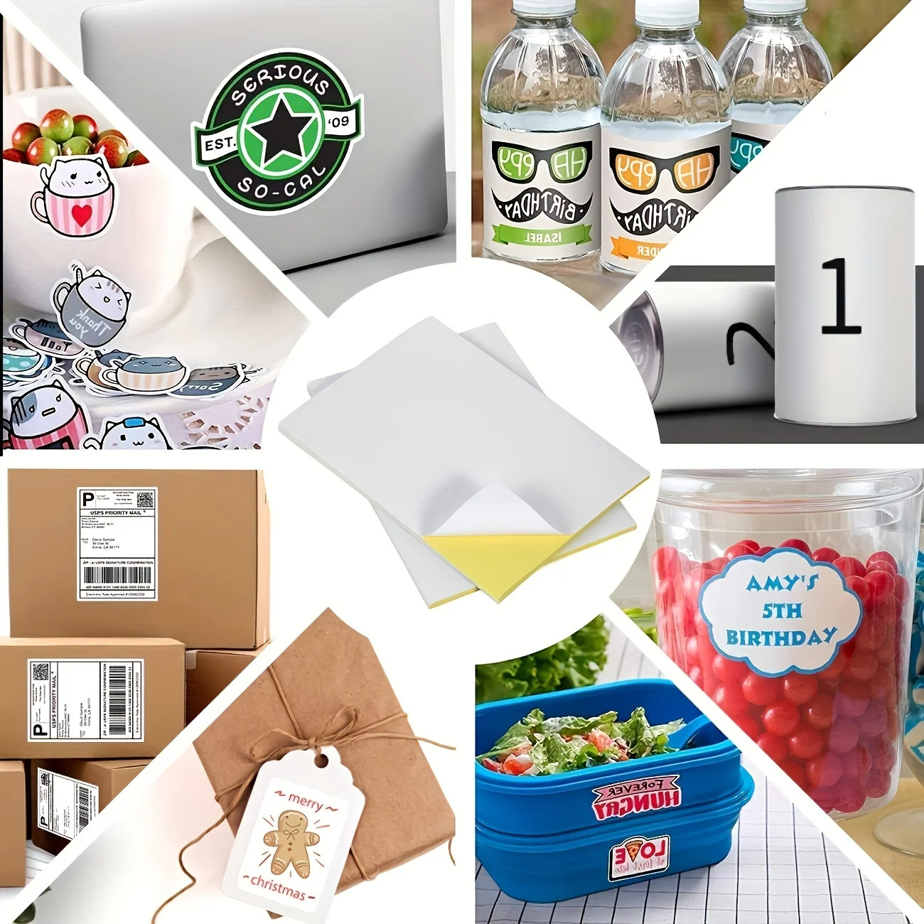 50sheets glossy stickers & A4 self-adhesive paper, printed stickers - self-adhesive stickers, bright white, quick drying