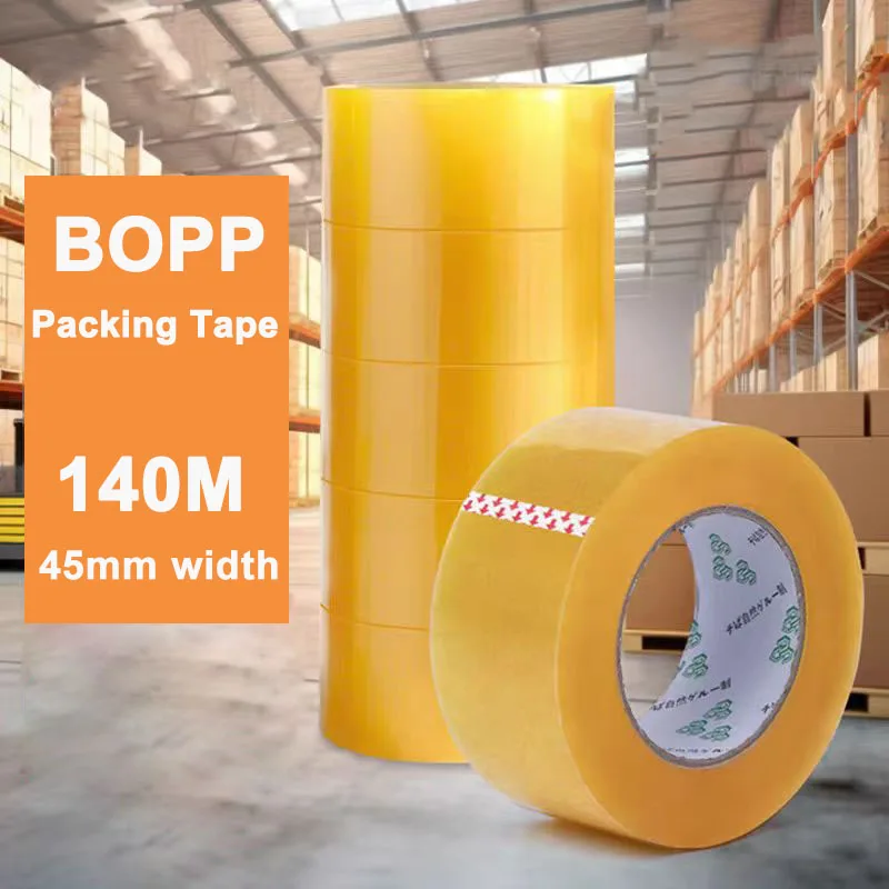 

5/2/1 Rolls Packing Tape For Shipping Moving Supplies BOPP Sealing Tape 140 Meters Length 4.5cm Width Transparent Yellow