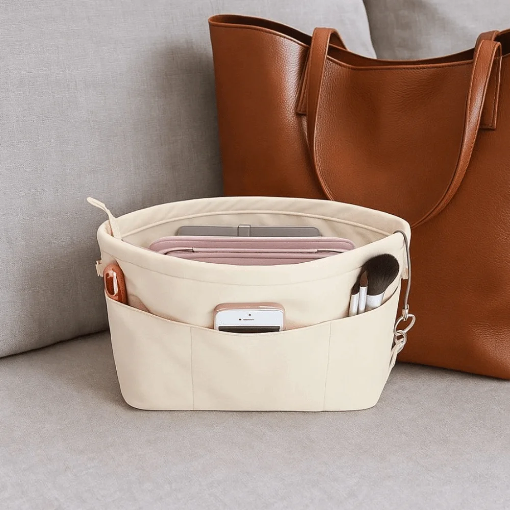 

Multi-Pocket Insert Cosmetic Bag with Zipper Multifunctional Nylon Toiletry Bag Solid Color Large Capacity Storage Bag Travel