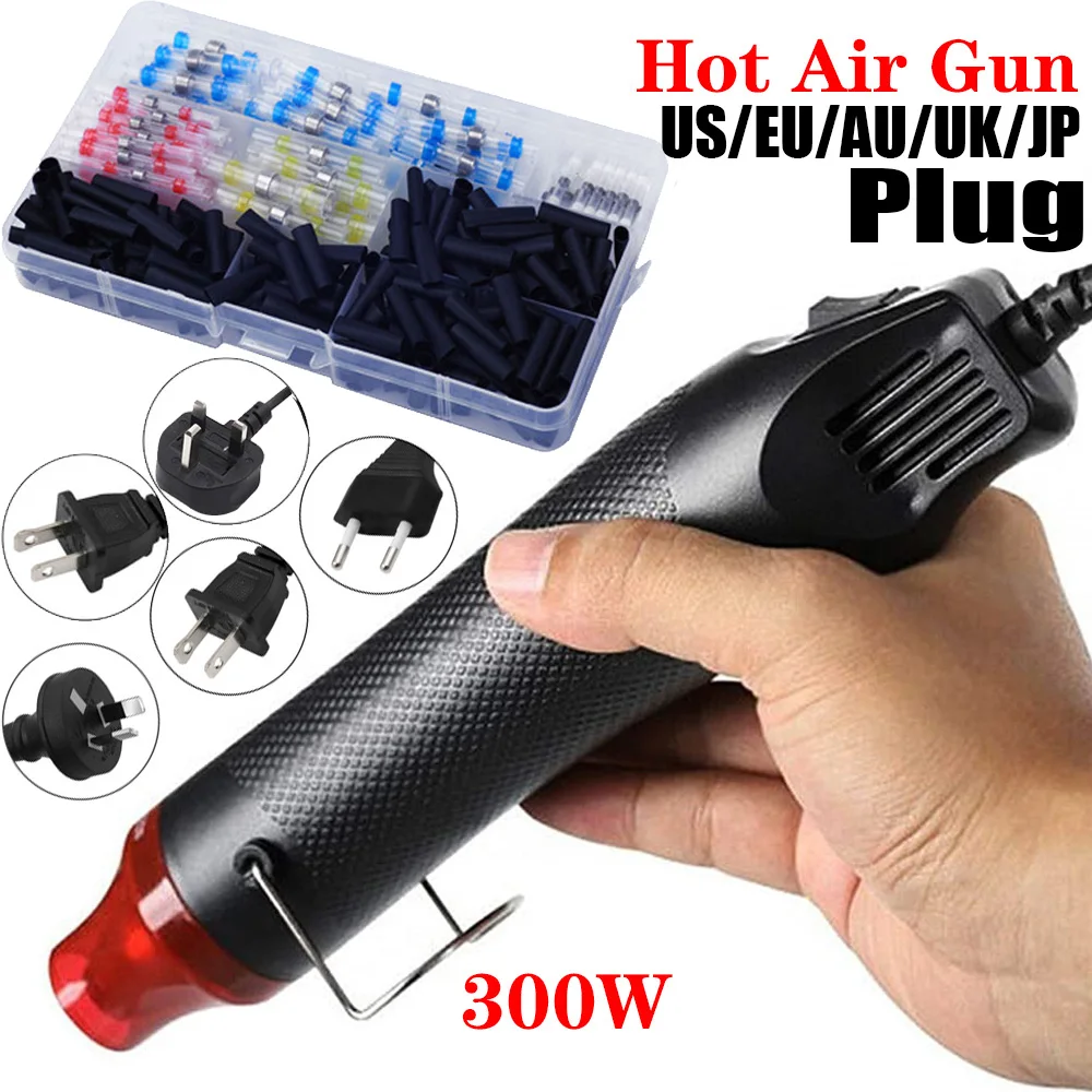 300W Electrical Mini Heat Gun Handheld Hot Air Gun with 300PCS Heat Shrink Butt for DIY Craft Embossing Shrink Wrapping PVC