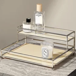 Light Luxury Double-layer Cosmetics Storage Rack Modern Simple Desktop Vanity Perfume Display Stand Metal Bathroom Shelf