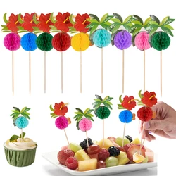 50pcs Palm Leaves Bamboo Sticks Hawaii Party Cupcake Fruit Fork  Dessert Cocktail Toothpick Bar Summer Birthday Wedding Supplies