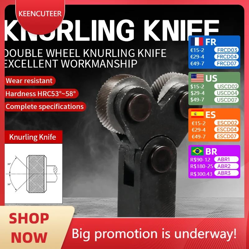 

6 PCS 0.5/1.0/1.5mm Reticulated Knurling Cutter set+Reticulated grain Knurling Knife 1PC 20mmx18mm Steel Lathe Tool Holder Hob