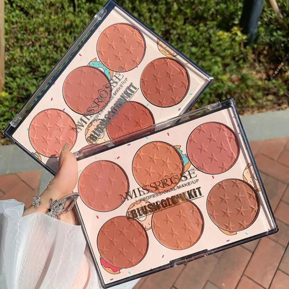 Color Palette Waterproof Powder Blusher 6 Colors Brightening Effect Matte Blush Blendable Long-lasting Blush Palette Face Makeup