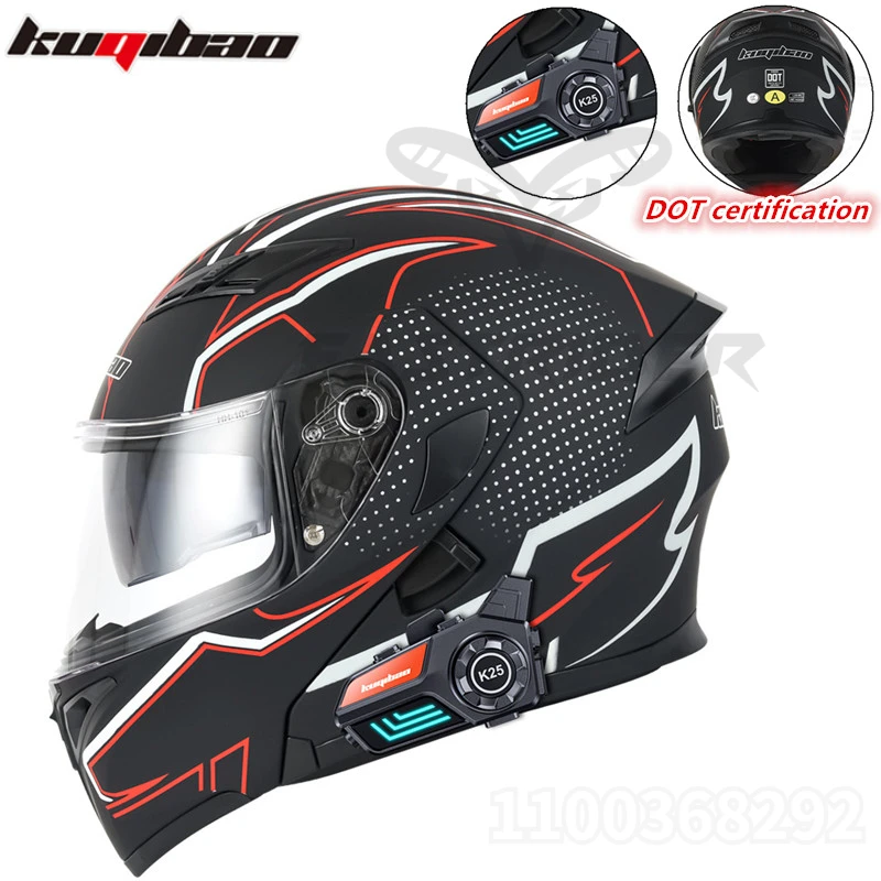 

Kuqibao Dual Lens Motorcycle Full Helmet Motorbike Flip Up Helmet Electric Motorcycle Bluetooth Helmet with DOT Certified