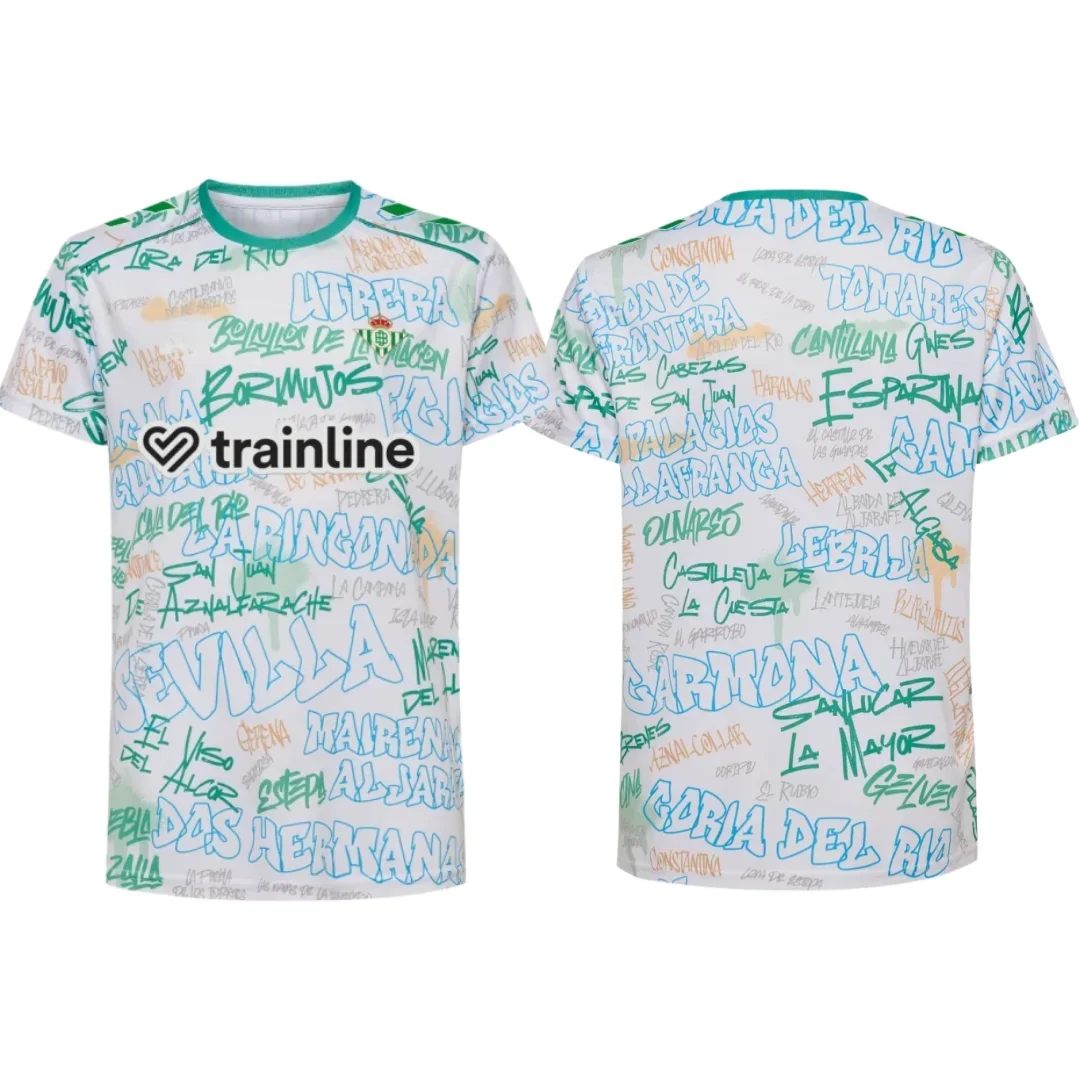 Camiseta de Treino de Futebol Casual Real Betis Branca com Grafite 2026 para Homens e Mulheres