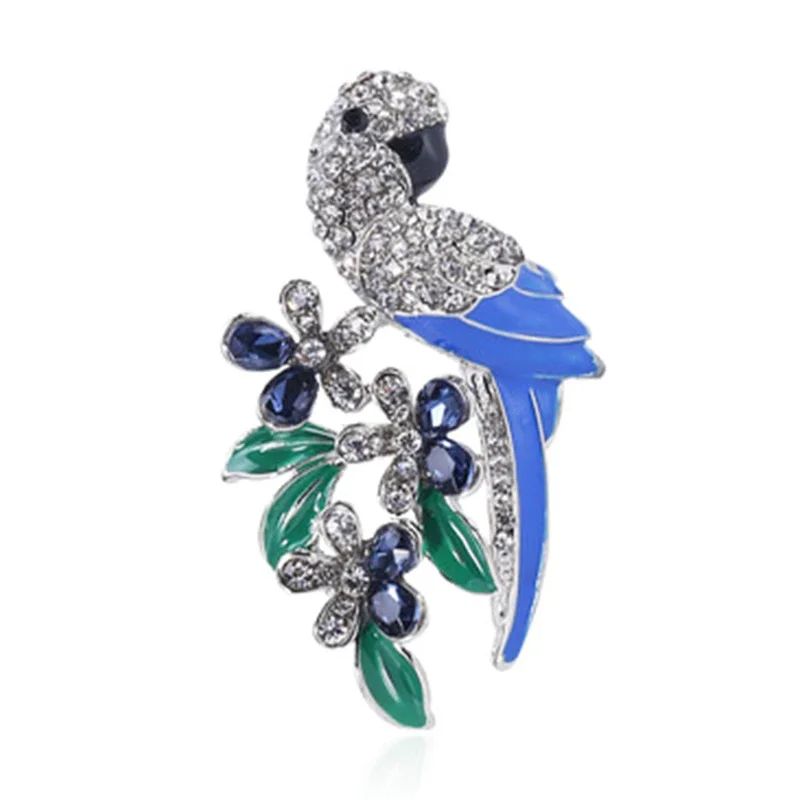 Blucome Enamel Animal Brooch Cute Blue Parrot Corsage for Women Girls Coat Suit Scarf Buckle Pins Weddding Party Jewelry Gifts