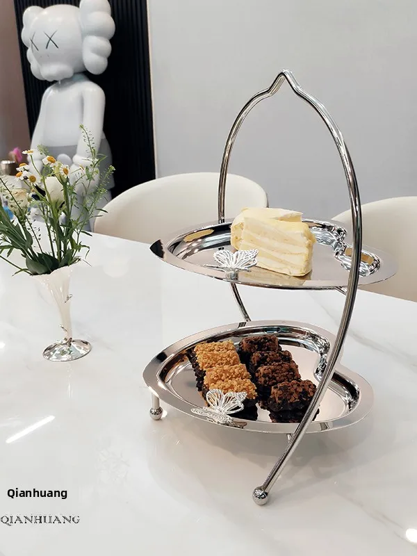 

mat Stainl Steel Double Layer Dert Stand Buffet ternoon Tea Cake Stand Bar Fruit Plate Wedding Celeb...