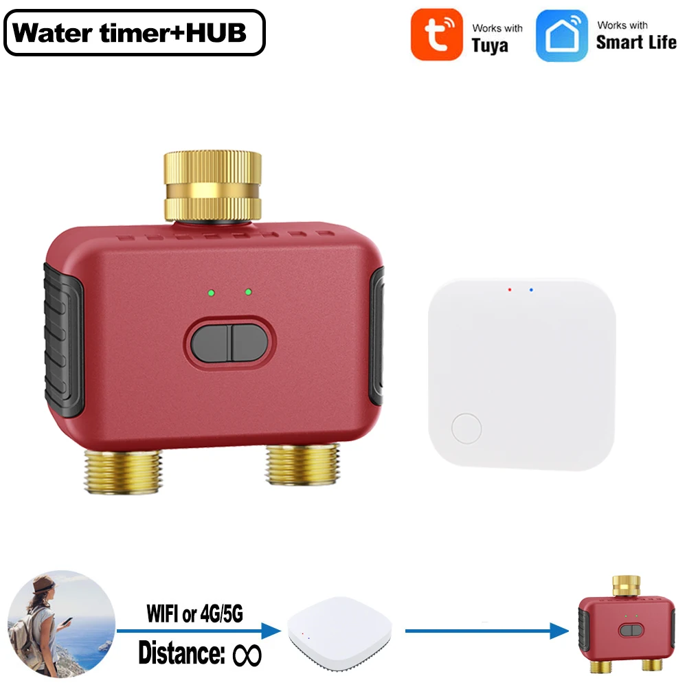 WiFi- en Zigbee-slimme bewateringstimer met 2 zones voor slimme tuin, Automatisch irrigatiesysteem, Druppel- en sproeicontroller, Klep Tuya 2MQTT ZHA