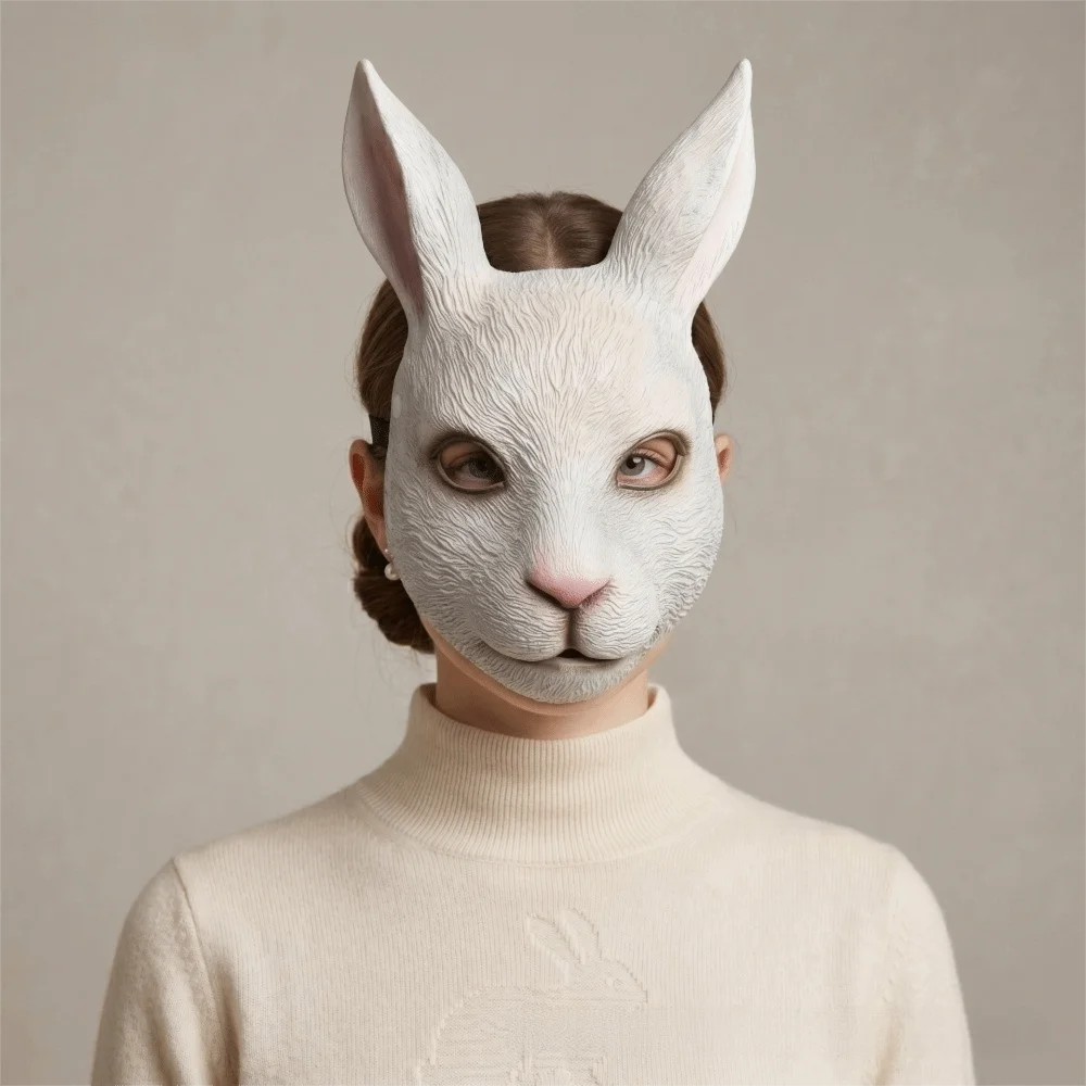 Steampunk Anime Bunny Masquerade Mask Full Face Punk Rabbit Mask Headwear PU Halloween Mask Gift