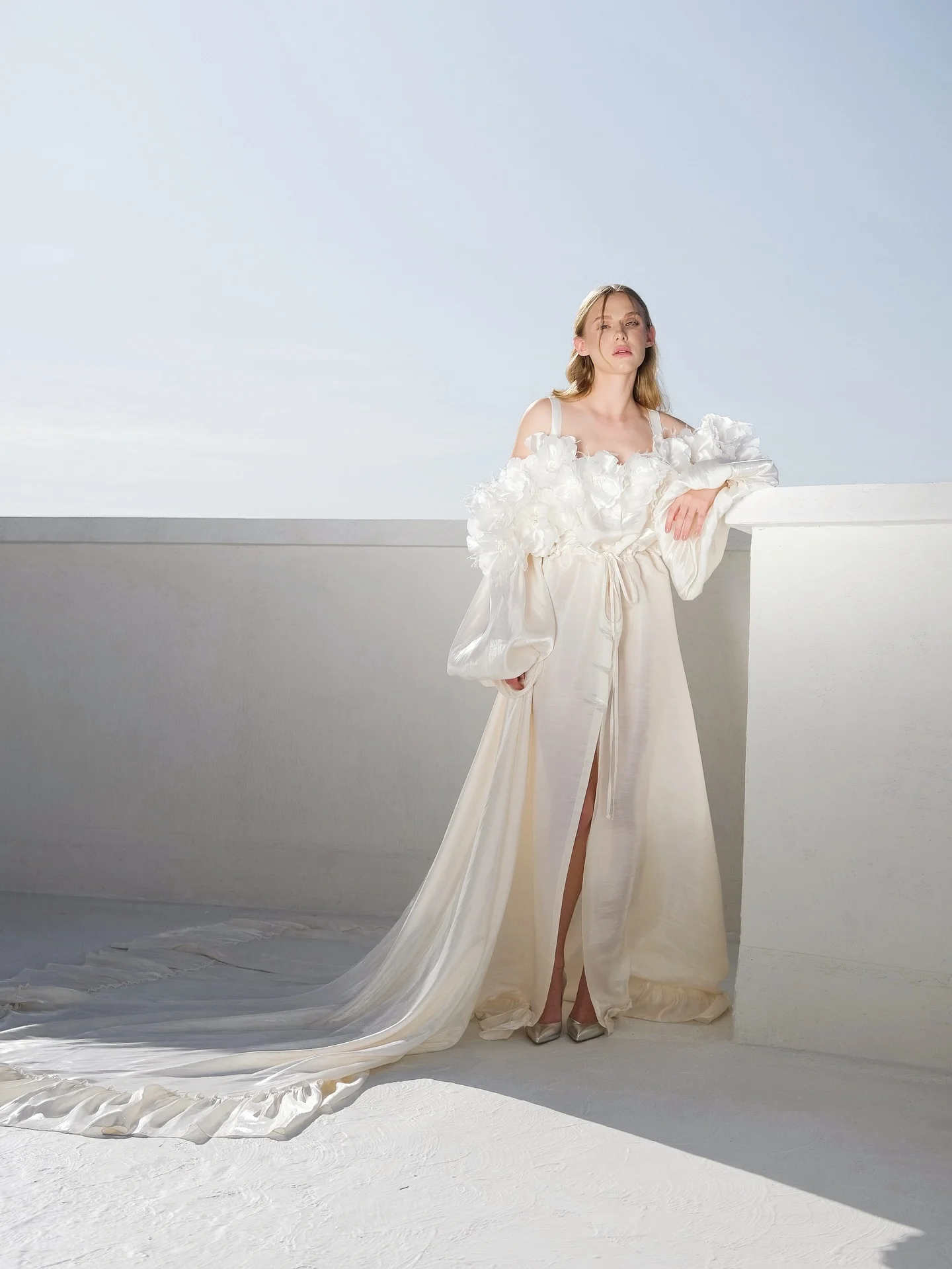 Vestido De fiesta De color marfil con hombros descubiertos, mangas largas acampanadas, tren De barrido, sesión De fotos para mujer, vestidos De fiesta De noche