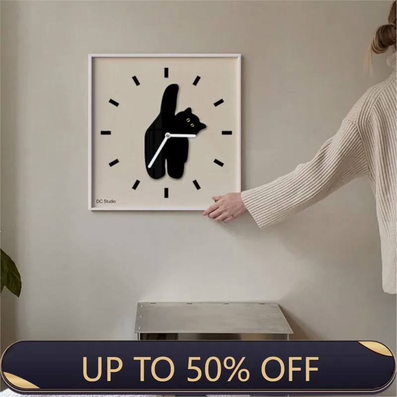Cat Clock Ins Creative Scandinavian Acrylic Clock Wall Living Room Modern Simple Restaurant Mute Art