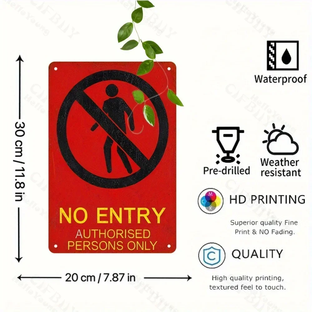 Vintage Metal Wall Mount Sign, 'No Entry Authorized Only', Durable Decor for Cafe, Restaurant, Home, Garden, or Bar.