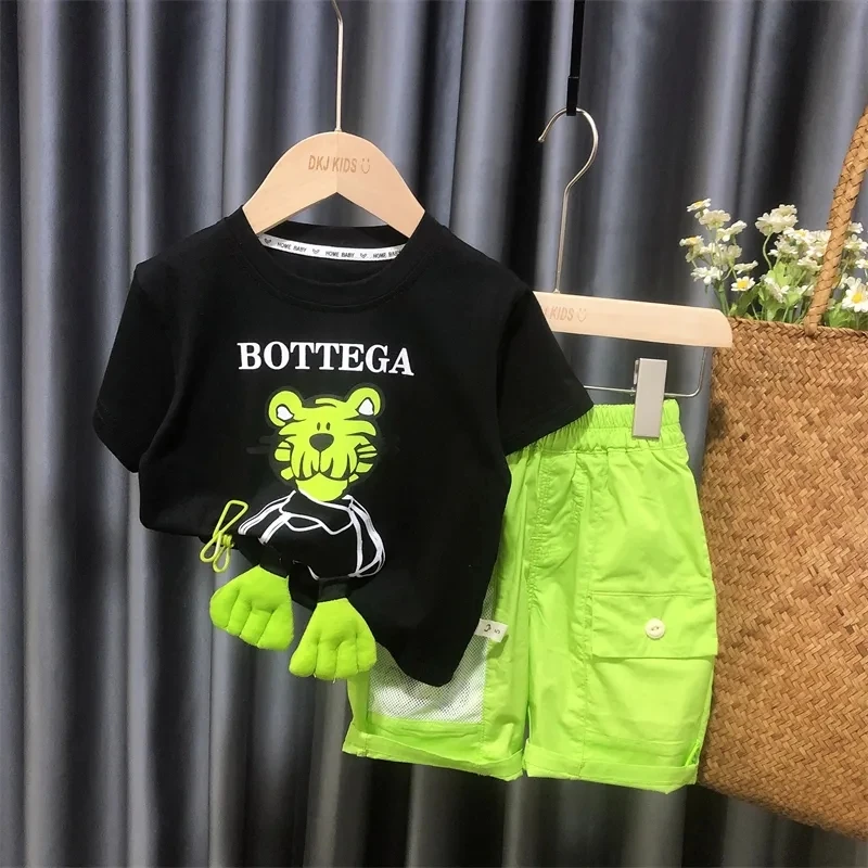 

Children's Short-sleeved T-shirt Set 2023 Summer New Baby Cute Cartoon Top Boy's Short-sleeved Shorts Two-piece Set