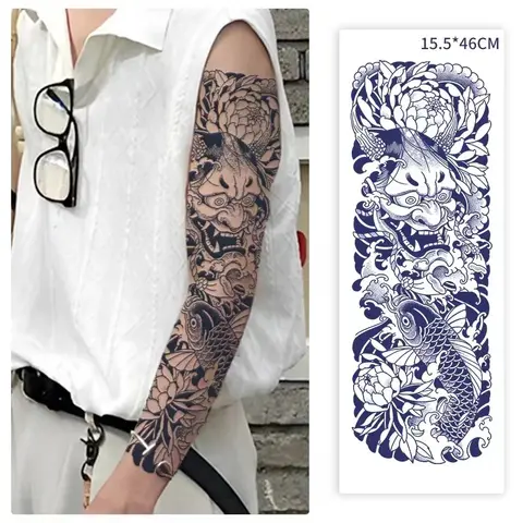 Snake Dark Semi-permanent Juice Herbal Tattoo Sticker Full Arm Gear Death Flower Leg Waterproof Fake Tatto Lasting Art Men Women