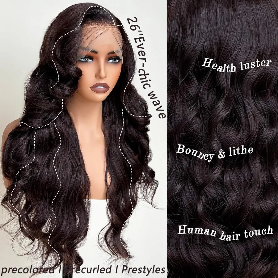 26 بوصة شعر مستعار اصطناعي مموج مسبقًا مع دانتيل أمامي عالي الدقة للنساء البيض والنساء السود قبل الطبقات عقدة صغيرة بنية لاك