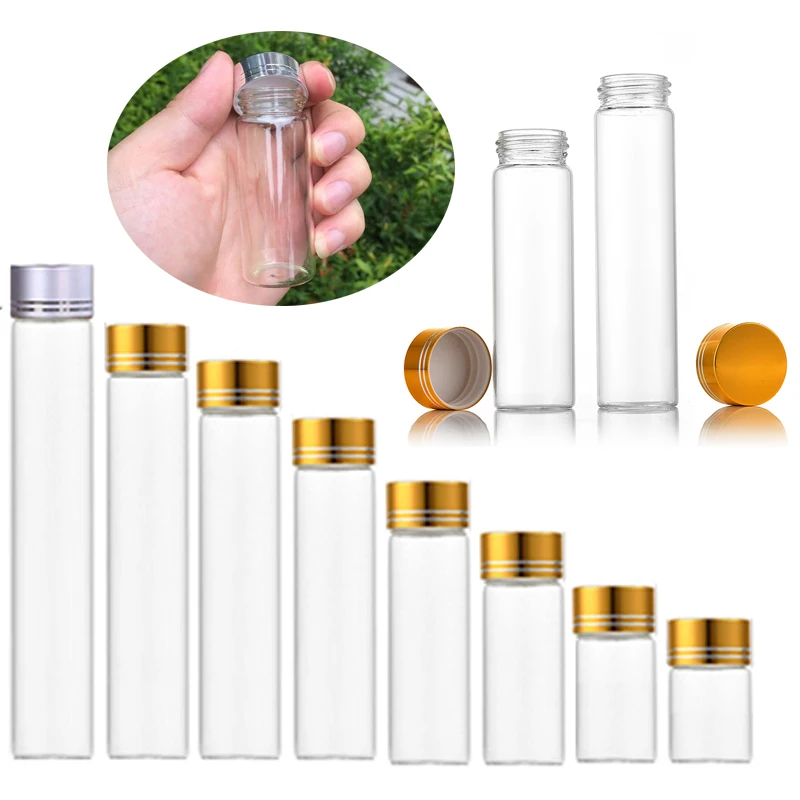 5Pcs Portable 12ml-110ml Mini Clear Glass Bottle W/ Screw Lids Empty Wishing bottle DIY Vials Travel Liquid Storage Containers