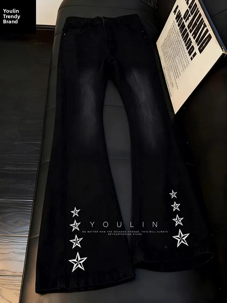 

Bla Embroidered Star Men's Skinny Jeans High Waist Knife Bootcut Casual Wear Spring Season American Sle Slim Fit Jeans