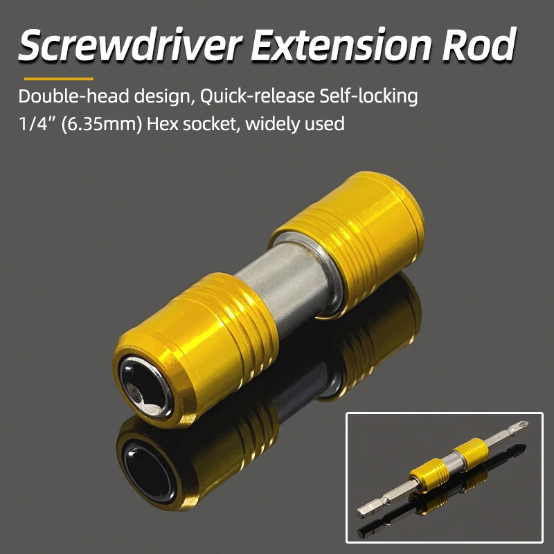 Portable Screwdriver Bit Holder Double Head Extension Rod Quick Release 1/4