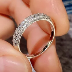 Cool Style Fashion Sparkling Three Rows of Zirconia Geometric Ring Ladies Delicate Luxury Wedding Party Jewelry Accessories