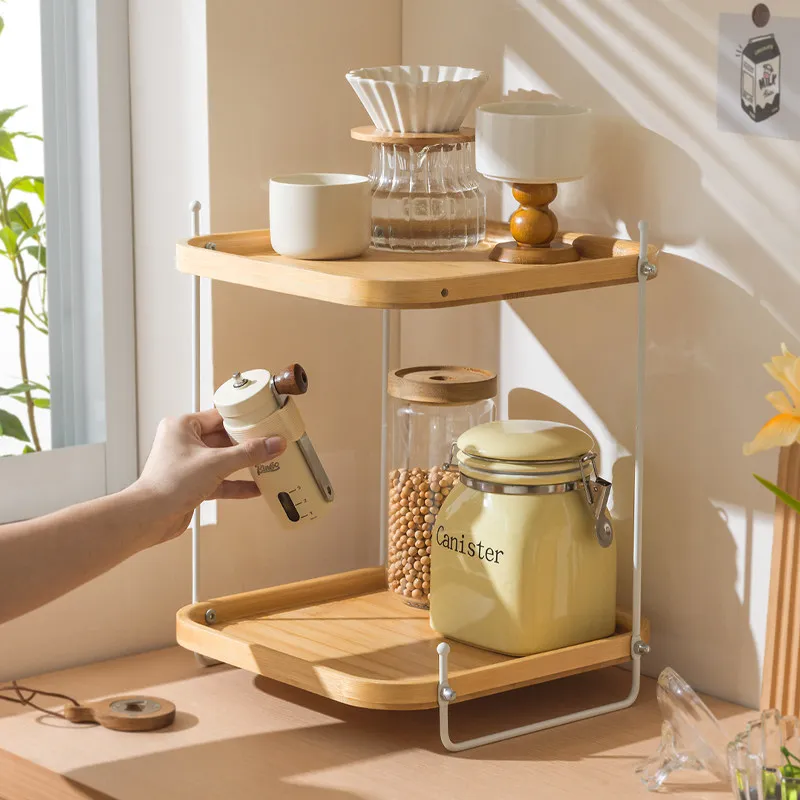 Kitchen shelf Countertop Corner solid wood seasoning rack Corner seasoning storage rack Multifunctional seasoning rack