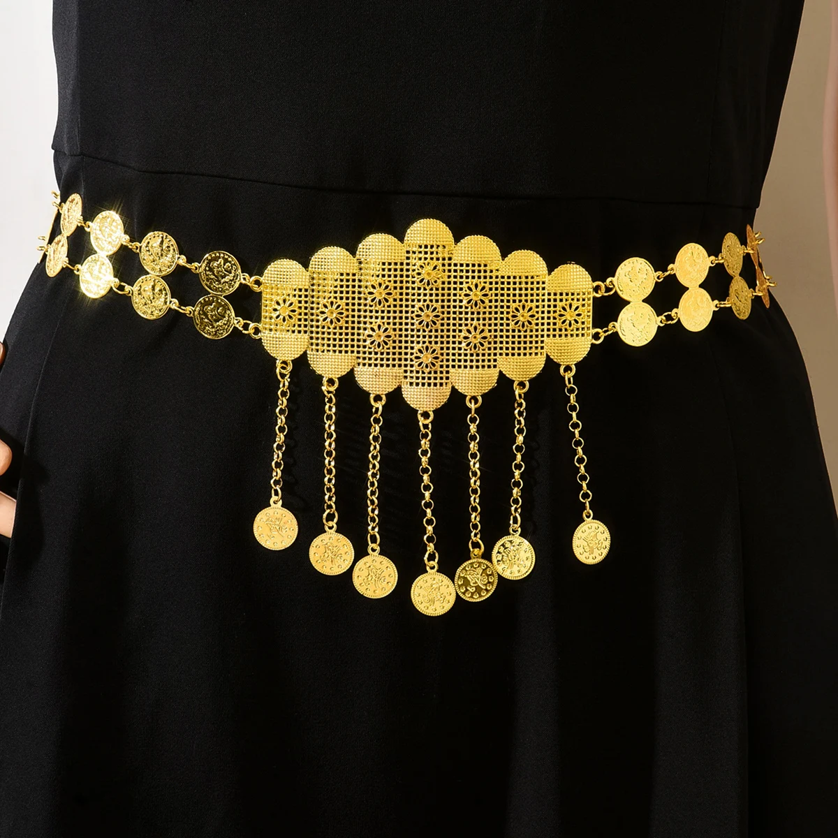 

National Style Pendant With Fringed Belt Featuring A Hollow Design For Dancing And Wearing As A Waist Chain