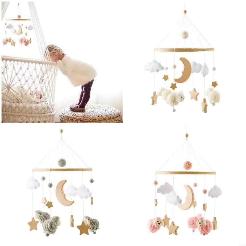 สไตล์นอร์ดิกไม้ Star Moon Sheep Mobile ติดตั้งง่ายเนอสเซอรี่ Decors สำหรับทารกแรกเกิดความปลอดภัย 15UB