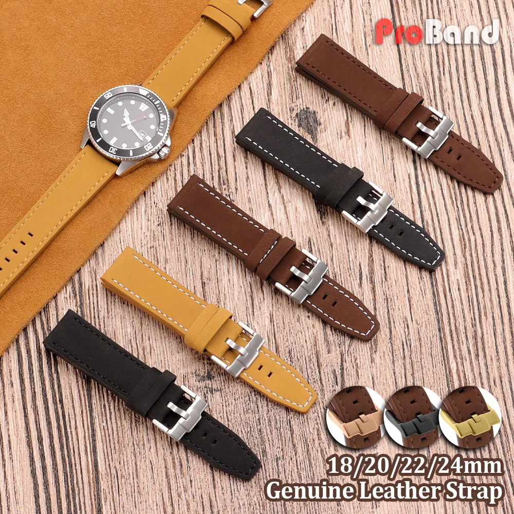 

Genuine Leather Watchband 18mm 20mm 22mm 24mm Wrist Band Bracelets Vintage Brown Matte Strap Women Men Belt for Seiko for Omega