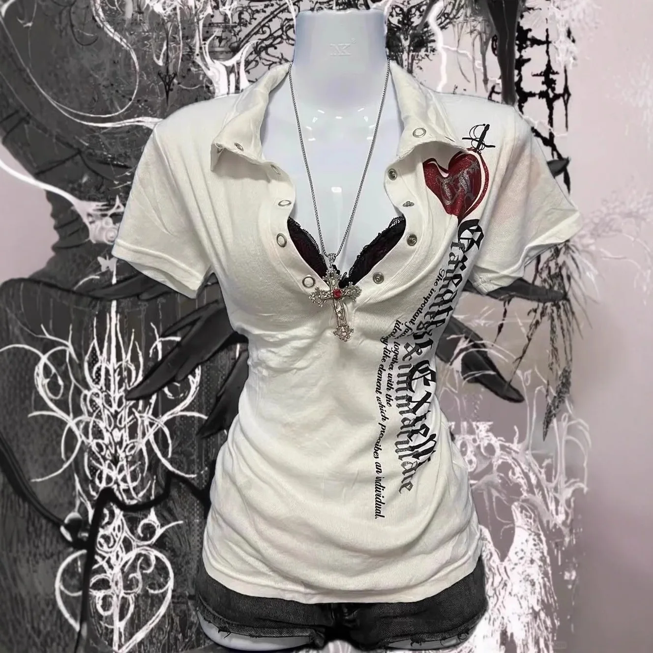 

2026 Summer New Women's Niche American Retro Print Short Sleeve T shirt Slim Fit Spicy Girl Y2K Streetwear Casual Top