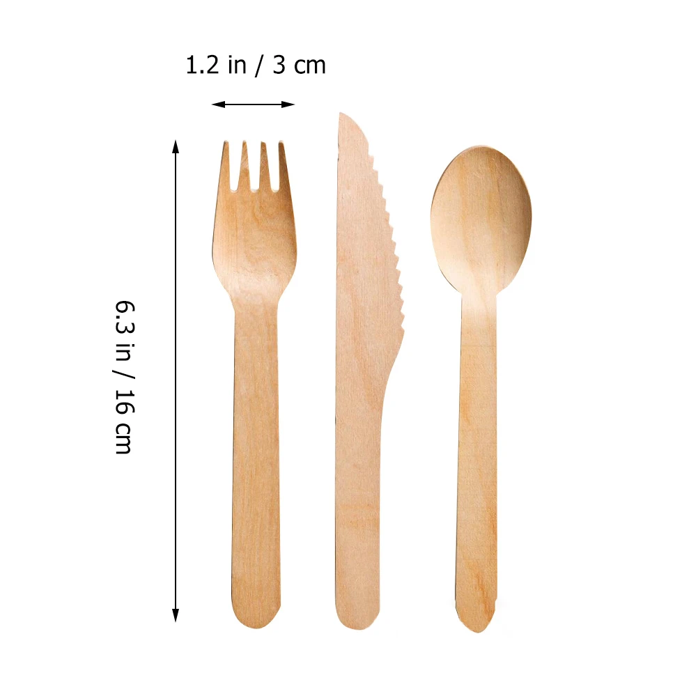 

1 set Wood Cutlery Disposable Tableware Lightweight Portable Party Supplies Fork Spoon Knife Set Eco Friendly Biodegradable