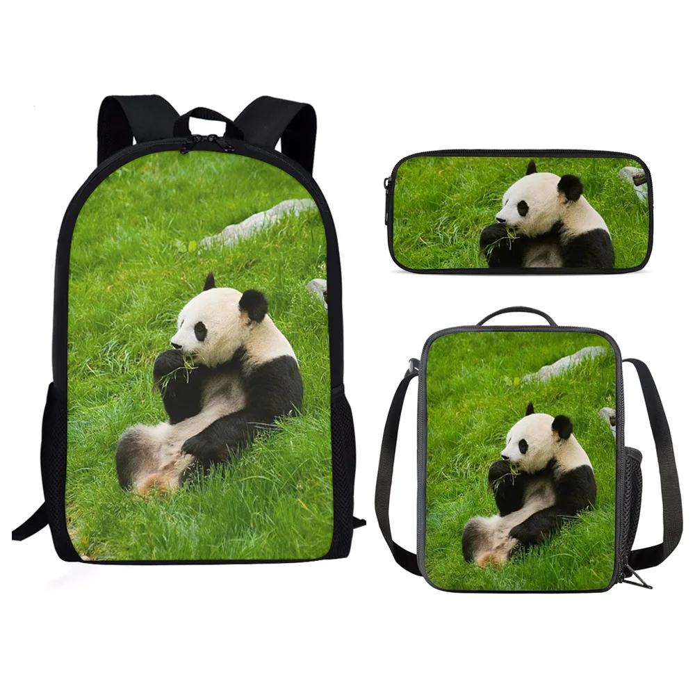 Hip hop harajuku animal panda 3 pçs/set mochila impressão 3d escola estudante bookbag viagem portátil daypack almoço sacos lápis caso