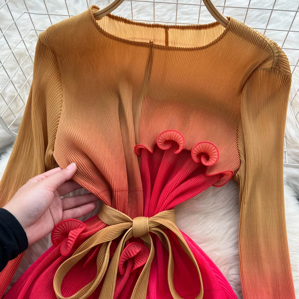 Chic Sexy O-Collo Commestibile Albero Fungo Lace-up Increspato Fata A-line allentato Donne di Estate Boho Vestito Estivo abbigliamento donna