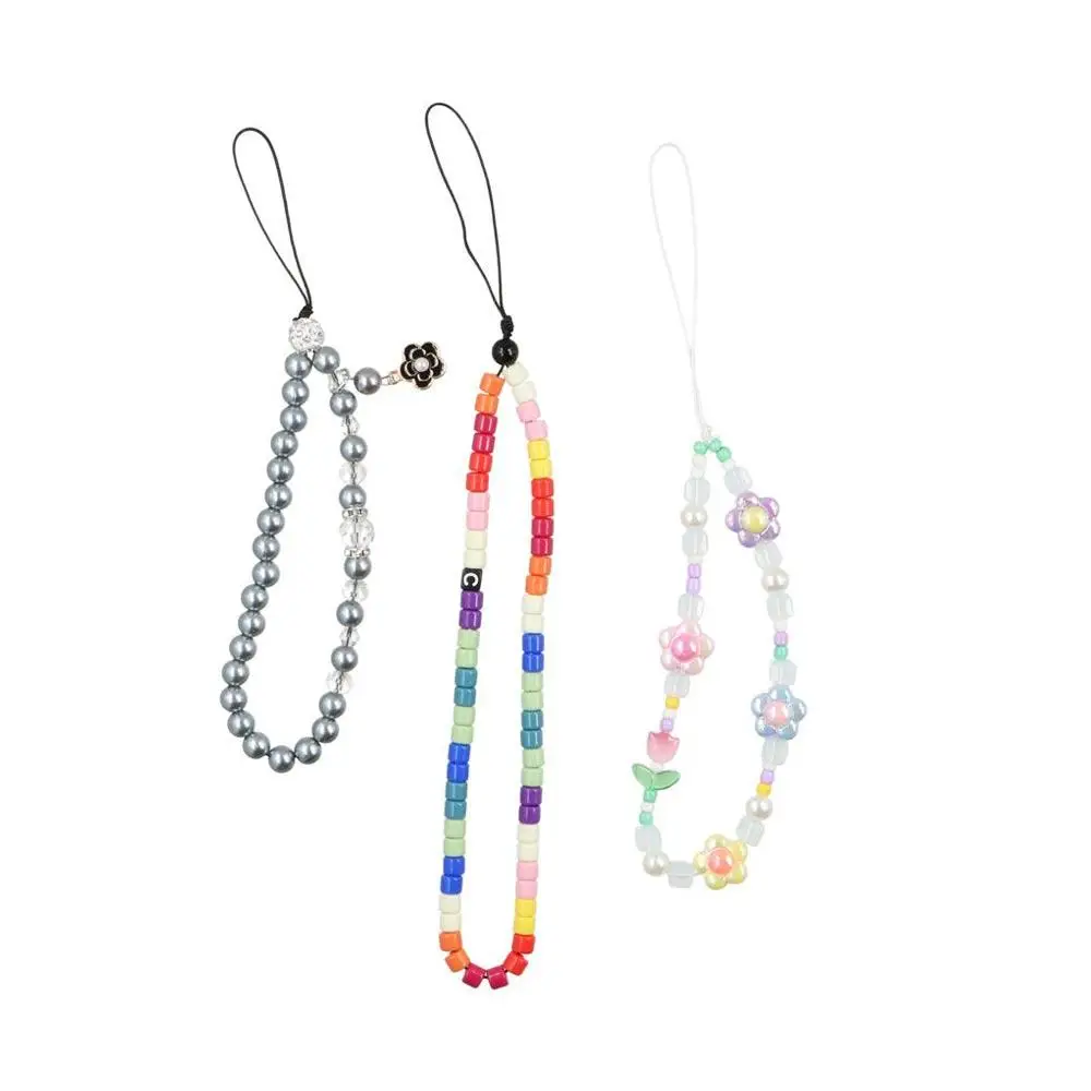 Ins Handmade Beaded Phone Lanyard Wrist Strap Beaded Pearl Phone Chain Anti Loss Sling Colorful Cellphone Charm Bag Pendant