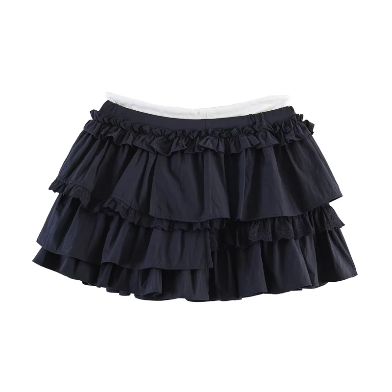 KEYANKETIAN 2026 Summer Romantic Lolita Style Layered Ruffle Skirt Lace Trim, Drawstring & Flared Silhouette A-Line Skirt