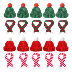 10/20 pz Mini cappello e sciarpa di babbo natale 2024 nuovo Costume di natale per gatto coniglio bambola lecca-lecca bottiglia fai da te decorazione della cena della festa di natale