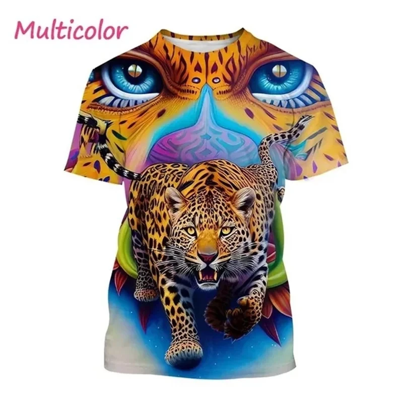 Summer Fashion New Men\'s Printed T-shirt with Animal Tiger Pattern Plus Size Comfortable Casual Round Neck Short Sleeve Top