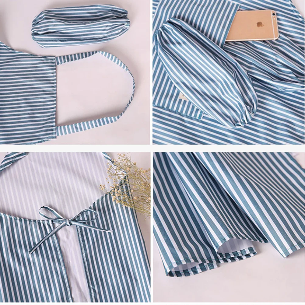 

Waterproof Oil Resistant Striped Cotton Linen Hanging Neck Apron For Kitchen Cooking Baking Bbq Gardening Woodworking With Waist