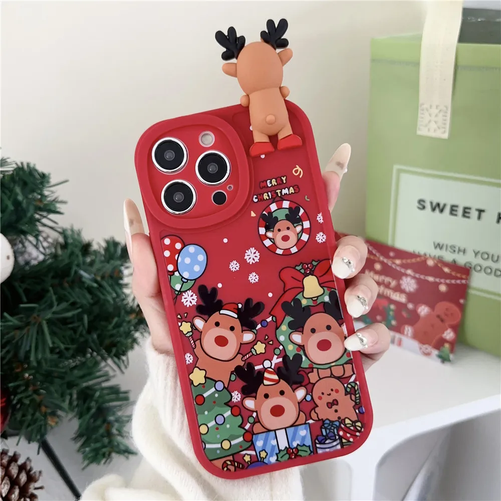 Christmas Santa Claus 3D Bear Case For iPhone 16 15 14 13 11 12 Pro Max XR X XS Max 7 8 Plus SE 2020 Soft Silicone Back Cover