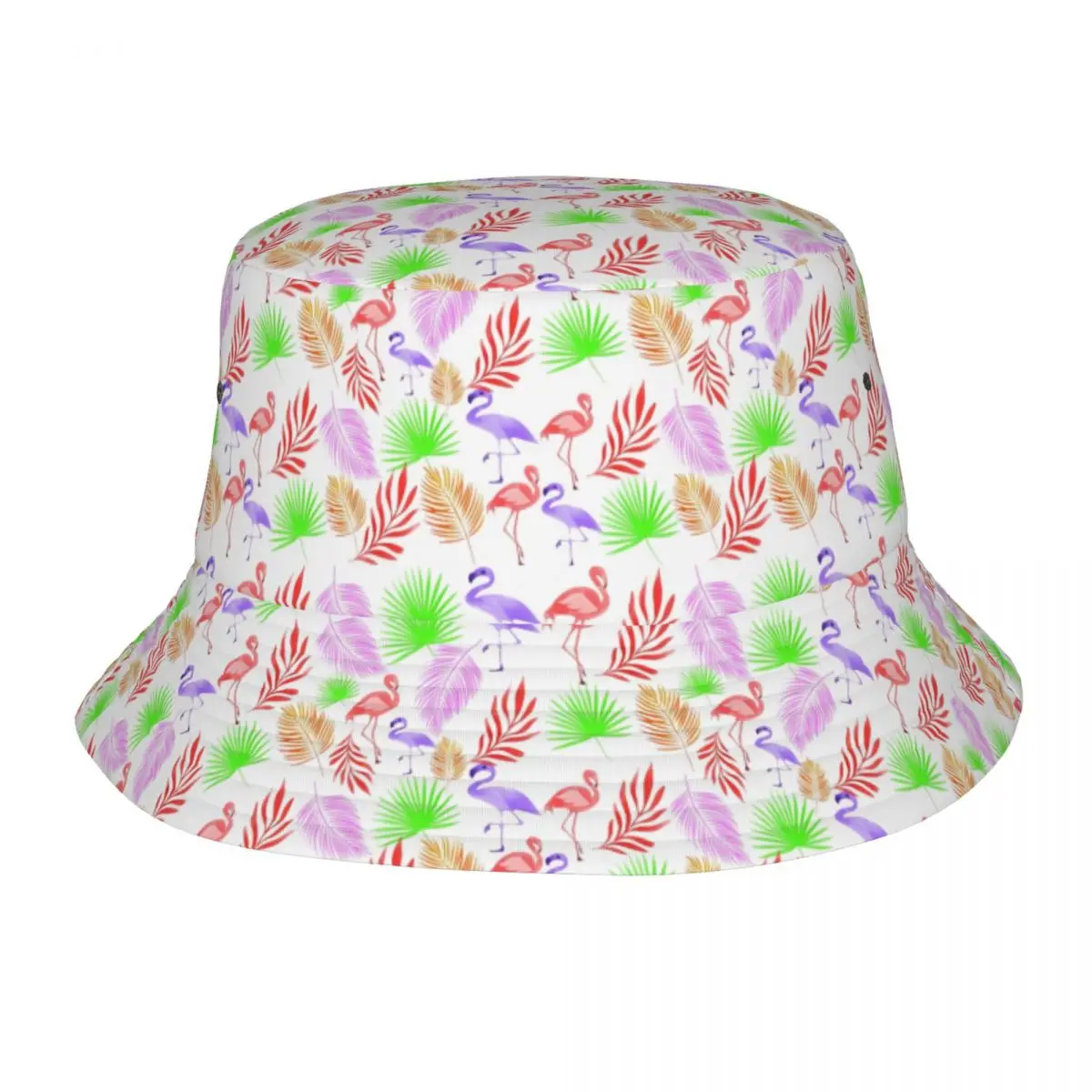 Custom Flamingo Bird Tropical Plants Seamless Pattern Bucket Hats Women Men Outdoor Sun Summer Fisherman Cap